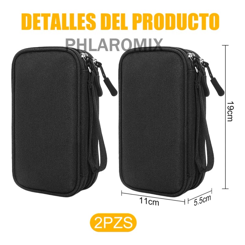 2pz Estuche Cargador De Organizador Bolsa Cables Impermeable Negro