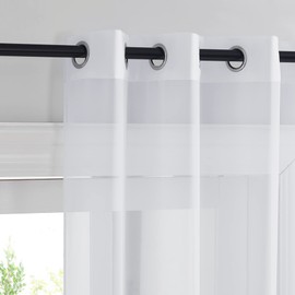 PONY DANCE Eyelet Curtain White Transparent – 2 Pieces Net Curtains with Eyelets Voile Curtains White Living Room Curtain H 160 x W 140 cm