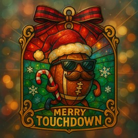 Football Ornament – Football Christmas Gifts- Sports Ornament- Gift for Football Fans – Merry Touchdown Ornament 2025 – Suncatcher Effect Stained Glass Window Hanging – Car Hanging Decoration