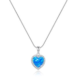 KristLand Sterling Silver Heart Necklaces for Women 925 Silver Opal Necklace for Women Delicate Heart Opal Pendant with Sparkling Cubic Zirconia Gifts for Women Girls, Sterling Silver, Opal, zirconia