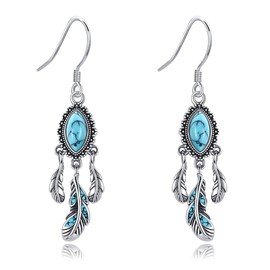 Feather Earrings Sterling Silver Turquoise Dangle Drop Earrings Feather Jewelry for Women Mom