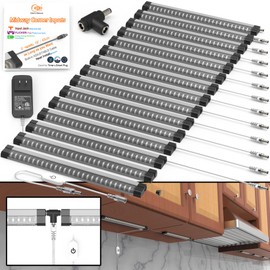 EBD LED Under Cabinet Lighting for Kitchen Built-in Adjustable Cable & Mid Input Jack Bookshelf Plug in Light bar 15 Pcs 6750 Lm 3000K Ultra Bright for Timer Smart Plug Alexa Google Assistant & Siri
