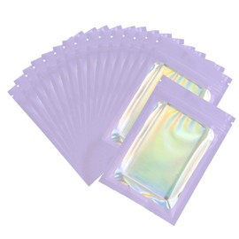 Holographic Foil Clear Window & Purple Resealable Zip Baggies for Small Business, Home Use, Food Storage, Beauty Sample, Bulk, DIY Hangover Kit Bags (100, 2.76 inch x 3.94 inch)