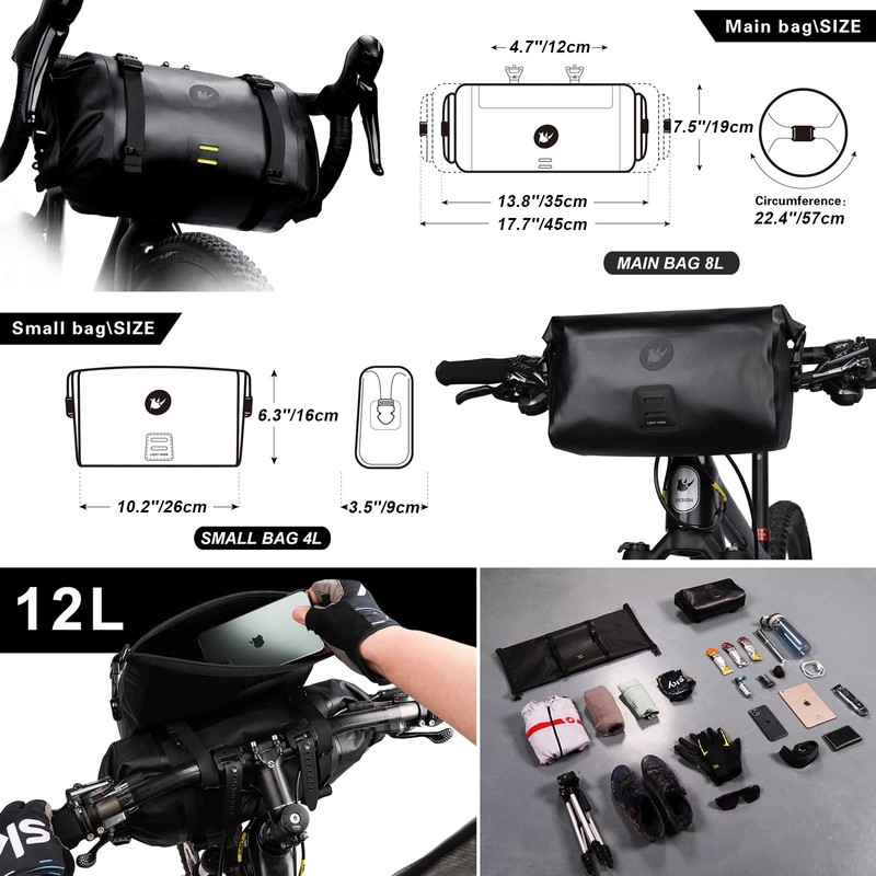 Rhinowalk 2PC Bike Handlebar Bag Set Waterproof Bicycle Front Tube