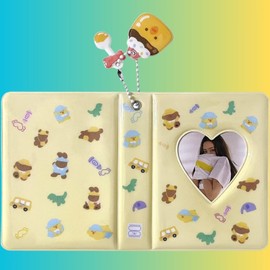 GGAUBAIFI 3 Inch Mini Photocard Album Kpop Photocard Binder, Catcan Photo Card Holder Book 40 Pockets with Pendant, Love Heart Hollow Out Photocard Binder for Collecting Picture, Yellow Chick