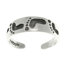 Jewelry Trends Sterling Silver Footprints In The Sand Adjustable Toe Ring