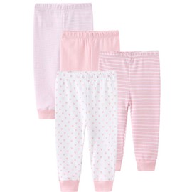 Kiddiezoom 4-Pack Newborn Pants Baby and Toddler Unisex Cotton Trousers Pants Cute Pink