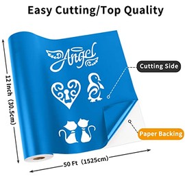 Huaxing Matte Blue Permanent Vinyl for Cricut, 12" x 50FT Permanent Adhesive Vinyl Roll for Cricut, Silhouette, Cameo Cutters, Signs, Craft Die Cutters