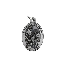 Gifts by Lulee, LLC Saint Thomas The Apostle Doubting Thomas Patron of India Silver Oxidized Medal Stainless Steel Chain and Blessed Prayer Card Together as a Set or Separate You Choose (MEDAL)