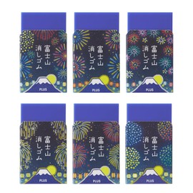 Plus Eraser, Air In Mt. Fuji Eraser, Summer Festival, Fireworks, Assorted 6 Patterns, Indigo Fuji ER-100AIF, 36-573 x 6
