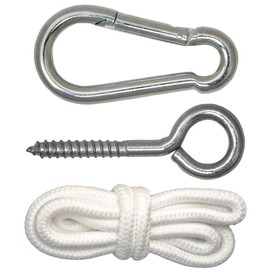 AMANKA Fastening kit for hanging chairs suspended swing chair hanging hammock chair Made of Sturdy Metal Incl. Carabiner Eyebolt Rope| Weight bearing capacity ca 160 kg