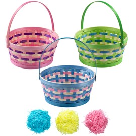 JOYIN 3-Piece Braided Bamboo Easter Basket with Tricolour Grass Paper Scraps, Easter Eggs Viking Basket with Handle for Picnics, Party Favours, Decorations
