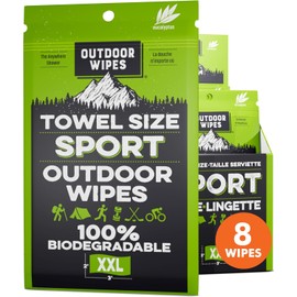 Outdoor Wipes - Full Body Wet Wipes for Adults - Biodegradable Natural Disposable Wipes for Travel, Camping and at-Home Use - Rinse Free, Individually Wrapped, Bamboo