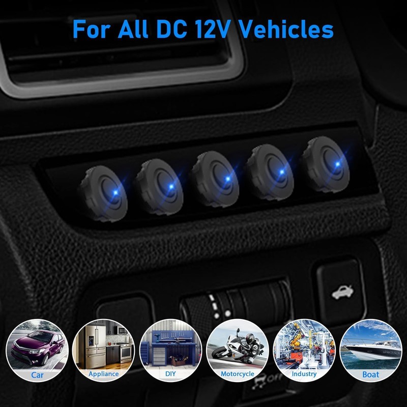 Linkstyle 4Pcs 12V Rocker Switch, Waterproof 20A SPST ON/OFF Round