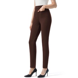 AFITNE Women's Yoga Dress Pants High Waisted Pull On Straight Leg Pants Stretchy Casual Office Business Work Slacks with Pockets 30" Brown S