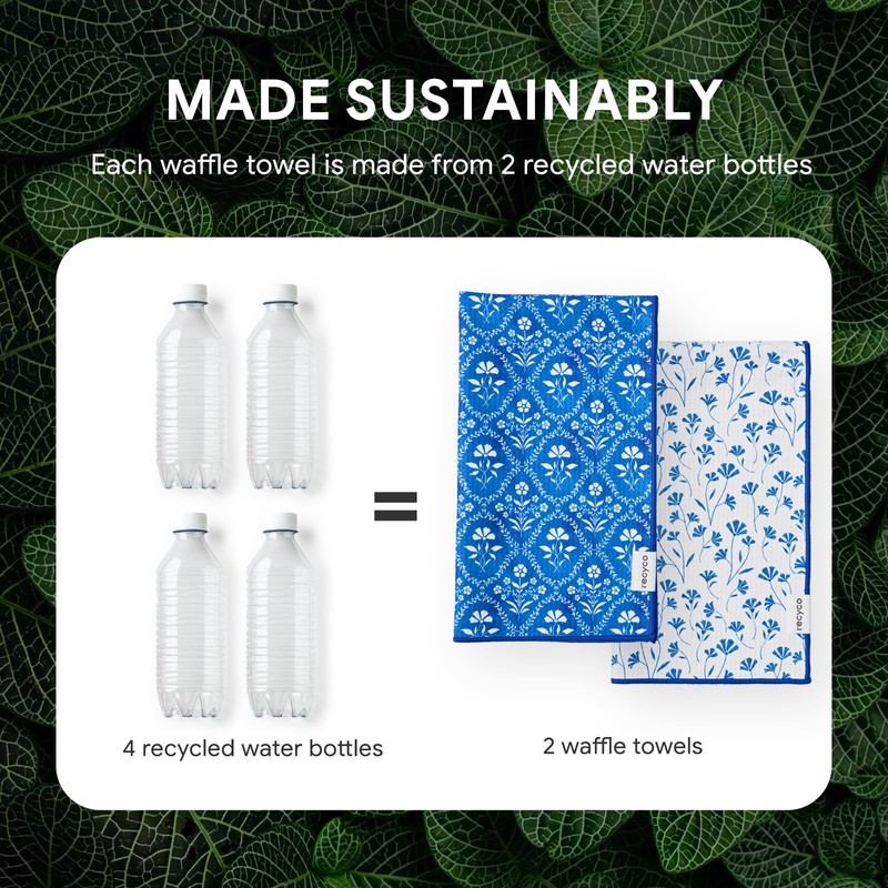 RECYCO Waffle Kitchen Towel Set of 2 - Quick Dry
