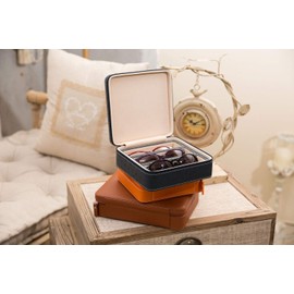 Beaufort PU Leather Eyeglasses Storage Box Travel Sunglasses Organizer Jewelry Display Case Watch Box for Women Men with 3 Slots (Blue)