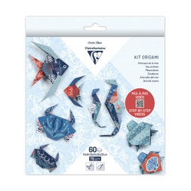 Clairefontaine 95367C Origami Paper with 60 Sheets, Printed on Both Sides, 3 Formats, 10 x 10 cm, 15 x 15 cm, 20 x 20 cm, 70 g, Sea Animals, 1 Pack