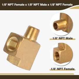 JUWO 1/8" NPT Female × 1/8" NPT Male × 1/8" NPT Female Tee, Brass Pipe Fitting, Barstock Street Tee 3 Way for Air, Propane, LP and Natural Gas, 1200 PSI (1 Pack)