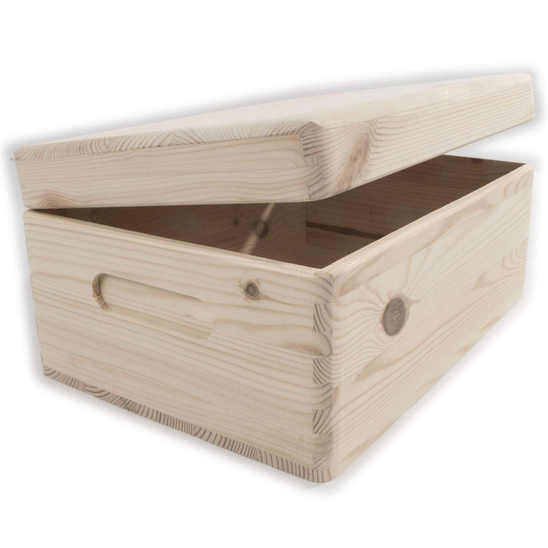Wooden Chest Box with Lid & Etched Handles 29 x