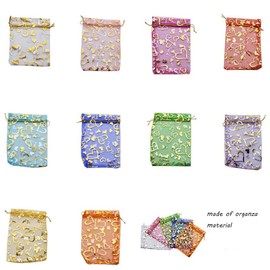 AWAVM 100 Pieces Mixed Colors Peach Heart Love Organza Gift Bags Wedding Jewelry Pouches 7cm x 9cm Perfect for Wedding, Christmas, Birthday, Anniversary, Jewellery Bags