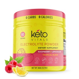 Keto Vitals Electrolytes Powder - Sugar Free Keto Electrolytes Powder with Potassium, Magnesium, Sodium, & Calcium - No Sugar Electrolyte Drink Mix & Hydration Powder, 60 Servings, Raspberry Lemonade