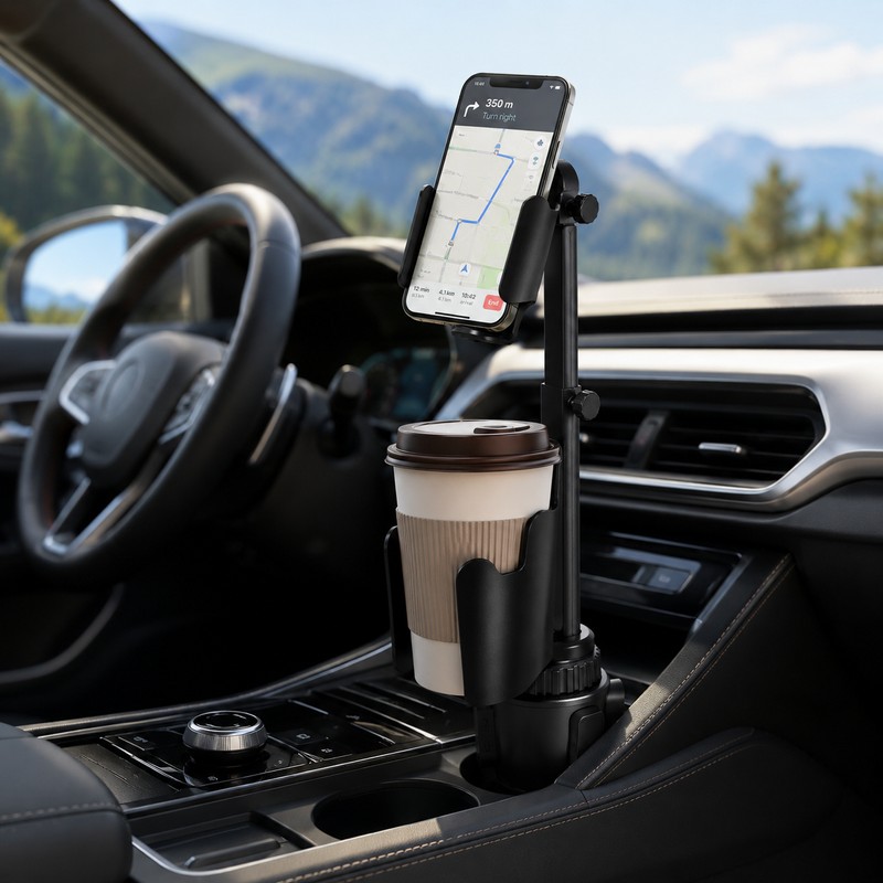 2-in-1 Car Cup Holder Phone Mount for Travel – Adjustable