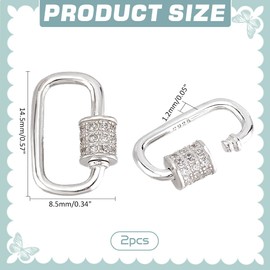 PH PandaHall 925 Sterling Silver Oval Screw Lock Charms 2pcs Carabiner Lock Clip Silver Cubic Rhinestones Screw Necklace Link Connector Snap Clip Hook Clasp for Bracelet Keychain Jewellery Making