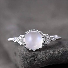 Kuyiuif 925 Sterling Silver Moonstone Ring Fire Opal Diamond Ring Transparent Elegant Moonstone Luxury Engagement Cocktail Party Wedding Band Rings for Women (US Code 8)