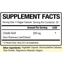 Ursolic Acid 200 mg Gelatin Free Non-GMO Made in USA, 120 Count