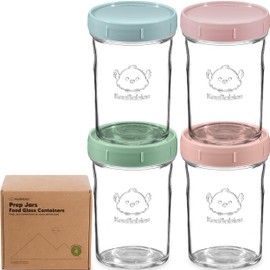 KeaBabies 4pk 8oz Glass Baby Food Containers with Lids - Leak-Proof, Microwavable Small Glass Jars, Baby Purees & Toddler Snack Storage Containers, BPA-Free, Dishwasher & Freezer Safe (Musk Dusk)
