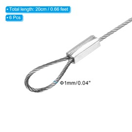 PATIKIL 8 Inch Safety Security Cable Wire, 6 Pack Stainless Steel 20cmx1mm Stage Lights Rope with Double Loop for DJ Lighting Luggage Lock