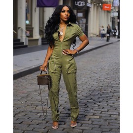 LKOUS Women's Cargo Wide Leg One Piece Jumpsuits, Rompers & Overalls Lightweight Casual Work Outfits for Office