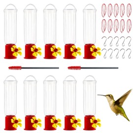 10 Pack Small Hummingbird Feeder for Outdoors Mini Hummingbird Feeders with S Hook Cleaning Brush Plastic Single Feeders for Outdoors Window Hanging