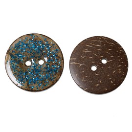 KARMELLING 10 PC Natural Coconut Shell Sewing Buttons Scrapbooking 2 Holes Round Enamel Blue Glitter Buttons 25mm (1") Dia