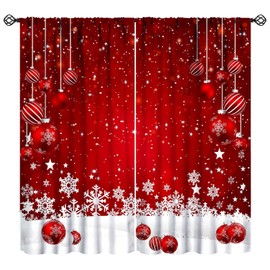 QYUNZS Christmas Curtains Snowflakes Winter Season Theme Art Printed Window Treatment for Bedroom Living Room Decor Fabric 2 Panel W21xL45in