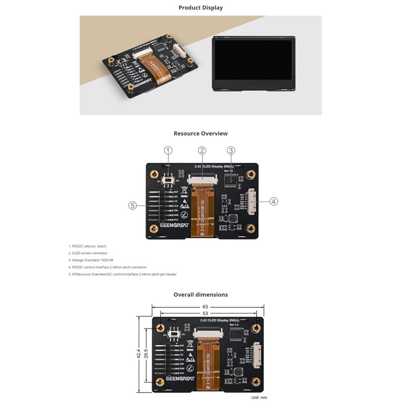2.42 inch OLED Display Module - 128 x 64 Resolution,
