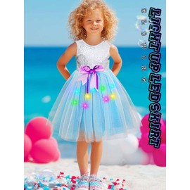 TWINKLEDE Light Up Sequin Tutu Dress Blue Glowing Birthday Party Dresses for Girls