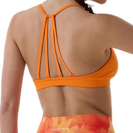 AUROLA Mercury Workout Sports Bras Women Athletic Removable Padded Backless Strapy Minimal Crop Top, Seamless- Persimmon Orange, Large