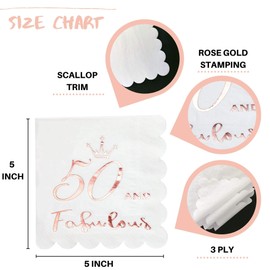 50 and Fabulous Cocktail Napkins Rose Gold - 50th Birthday Decorations for Women, Folded 5x5 Inches Disposable Party Napkins, 3-Ply Paper Beverage Napkins, 50th Birthday Napkins, Wedding Anniversary