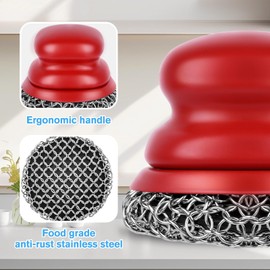 Onewly Cast Iron Scrubber and Scraper, Chain Mail Scrubber Cast Iron for Cleaning Dishes, Stock Pots, Pans, Griddles, Grills, Cast Iron Skillets, Dish Scouring Pads