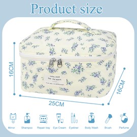 JSTHHTT Kosmetiktasche Kulturtasche Damen Mit Blumenmuster, Reise Kulturbeutel, Leichte, Bauschiger Kosmetik Make Up Taschen Organizer, Faltbare Waschtasche Kosmetiktasche Groß FüR Damen