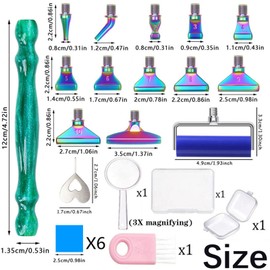 LEIYULY 25PCS Diamond Painting Pen, Diamond Painting Art Drill Bead Dot Pen Kit with 12 Threaded Metal Diamond Art Tips, 2 Storage Boxes,A 3X Magnifying Glass