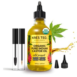 Kaes Teo Cold Pressed Organic Castor Oil Hexane Free - 16 Fl Oz - 100% Pure, Natural - Premium Grade Carrier Oil for Hair Growth, Eyelashes and Eyebrows, Skin, Nails, Face & More, Castor Oil Packs