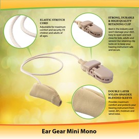 Ear Gear Mini Mono – Protect Hearing Aids or Hearing Amplifiers from Dirt, Sweat, Moisture, Loss, Wind – Fits Hearing Instruments 1” to 1.25”