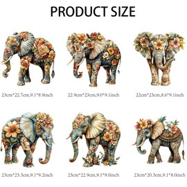 arricraft 6 Sheets Flowers Elephant Logo Stickers Made of Plastic for Iron-On Heat Transfer Film with Flowers and Animal Pattern Sticker Set for DIY Hats Jackets T Shirts Curtains