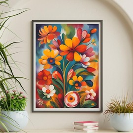 Mexican Flowers | Flower Market Print| Mexican bouquet | Mexican Art | Mexico Painting | Frameless - Colour: 16x24IN