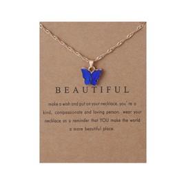 Sweet Cute Colorful Butterfly Adjustable Clavicle Chain Lightweight Arcylic Insect Necklace with Message Card Friendship Good Luck Bohemian Jewelry for Women-Blue