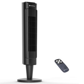 Comfort Zone 36” Tower Fan with Remote Control for Home, 60 Degree Oscillation, 3 Speeds, 12H Timer, Carry Handle, Black