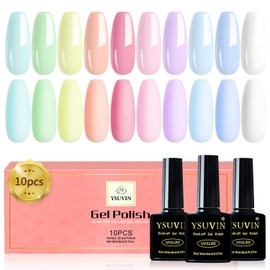 Yueshop 10pcs x 8ml Nail Gel Polish Macaron Candy Pastel Series Set 10 Colors Blue Pink Green Yellow White Soak off UV/LED Gel Nail Polish Long Lasting Gel Varnish Manicure (Pastel Candy)